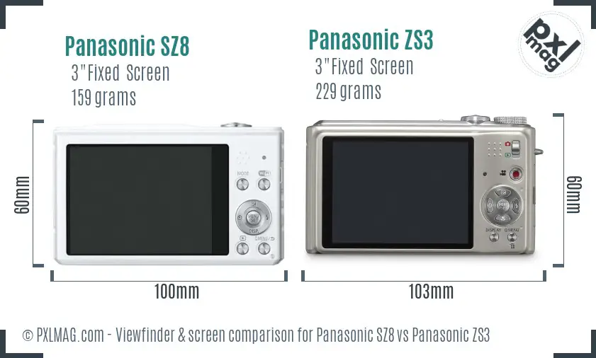 Panasonic SZ8 vs Panasonic ZS3 Screen and Viewfinder comparison