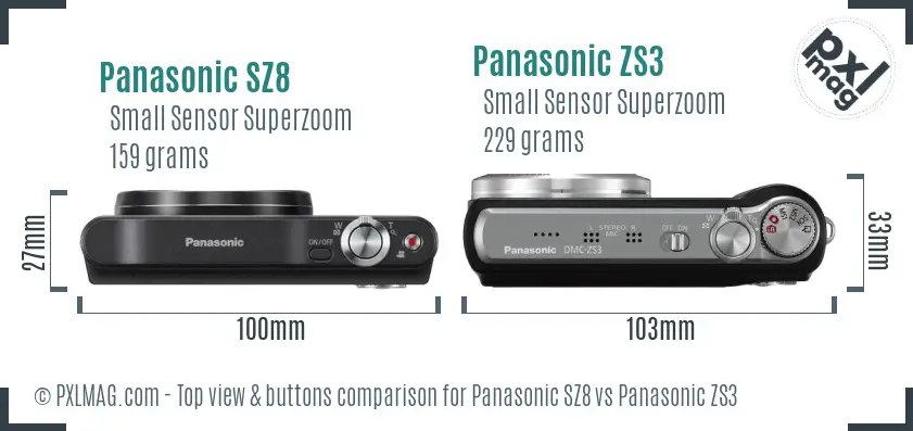 Panasonic SZ8 vs Panasonic ZS3 top view buttons comparison
