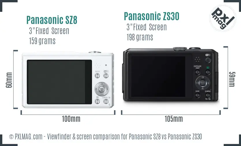 Panasonic SZ8 vs Panasonic ZS30 Screen and Viewfinder comparison