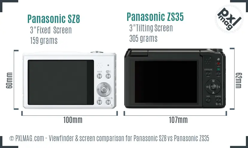 Panasonic SZ8 vs Panasonic ZS35 Screen and Viewfinder comparison