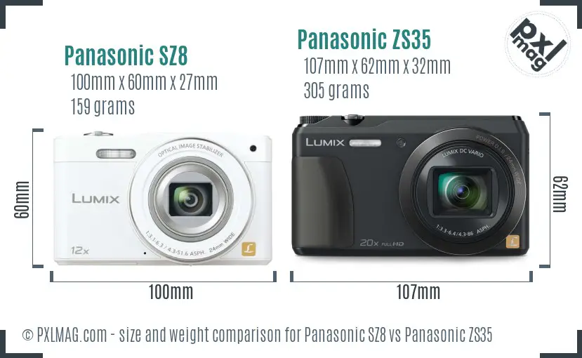 Panasonic SZ8 vs Panasonic ZS35 size comparison