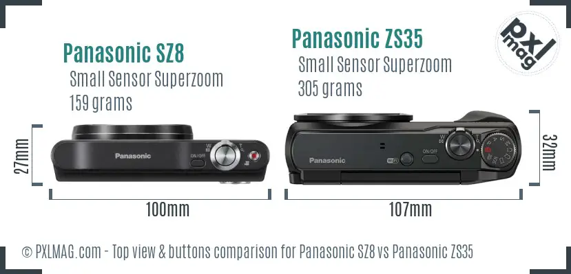Panasonic SZ8 vs Panasonic ZS35 top view buttons comparison