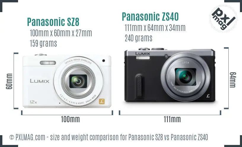 Panasonic SZ8 vs Panasonic ZS40 size comparison