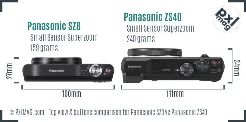Panasonic SZ8 vs Panasonic ZS40 top view buttons comparison