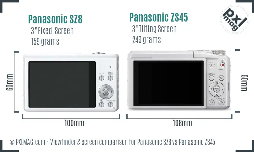 Panasonic SZ8 vs Panasonic ZS45 Screen and Viewfinder comparison