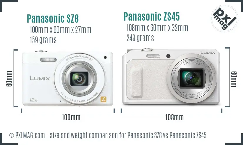 Panasonic SZ8 vs Panasonic ZS45 size comparison