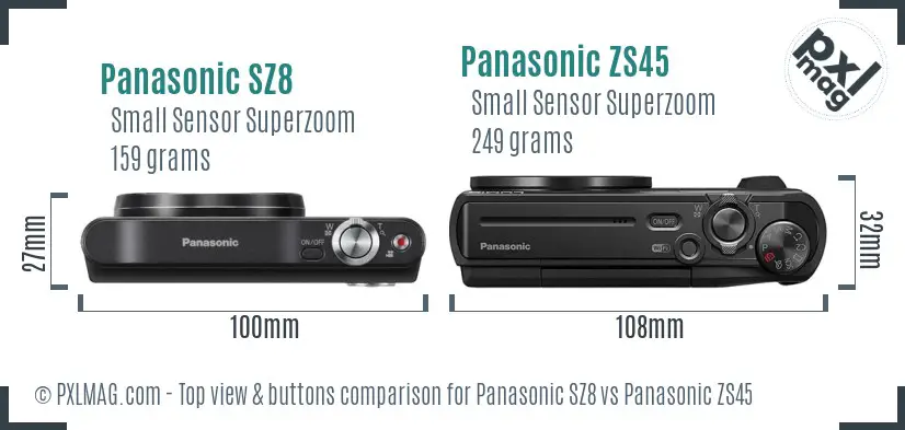 Panasonic SZ8 vs Panasonic ZS45 top view buttons comparison