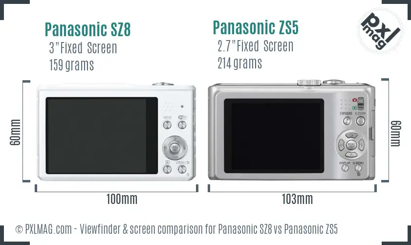 Panasonic SZ8 vs Panasonic ZS5 Screen and Viewfinder comparison