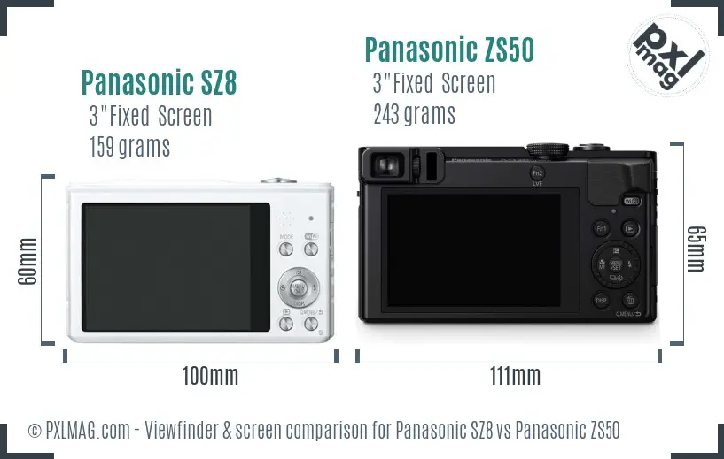 Panasonic SZ8 vs Panasonic ZS50 Screen and Viewfinder comparison