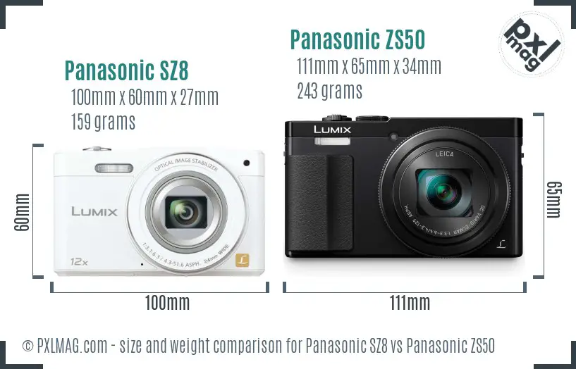 Panasonic SZ8 vs Panasonic ZS50 size comparison