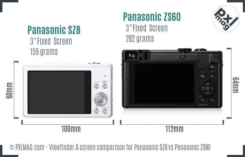Panasonic SZ8 vs Panasonic ZS60 Screen and Viewfinder comparison
