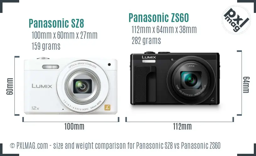 Panasonic SZ8 vs Panasonic ZS60 size comparison