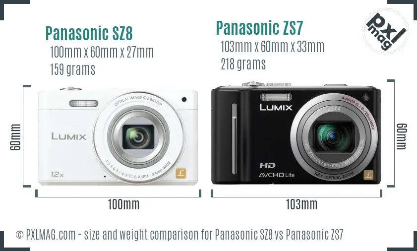 Panasonic SZ8 vs Panasonic ZS7 size comparison