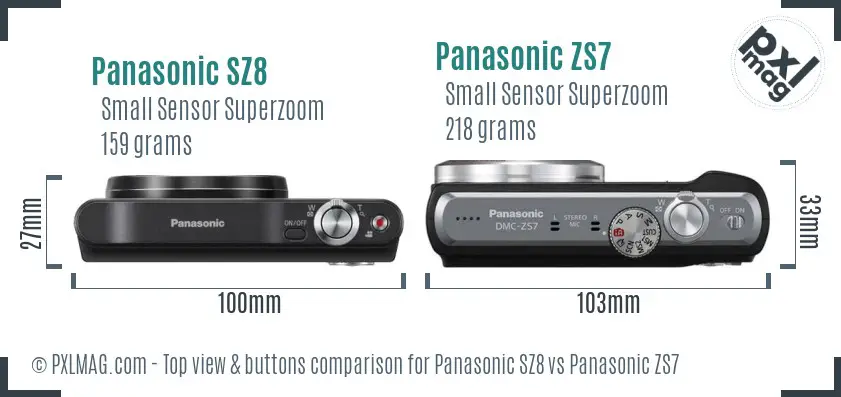 Panasonic SZ8 vs Panasonic ZS7 top view buttons comparison