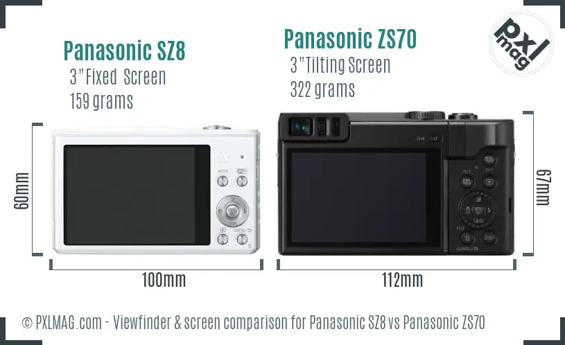 Panasonic SZ8 vs Panasonic ZS70 Screen and Viewfinder comparison