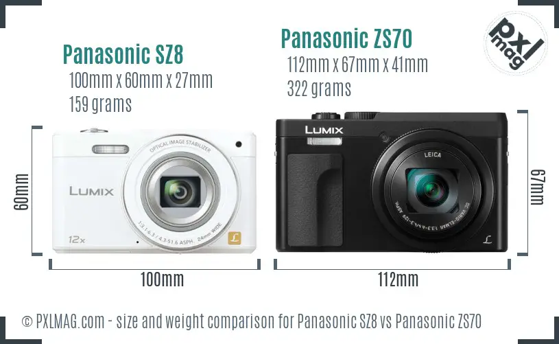 Panasonic SZ8 vs Panasonic ZS70 size comparison