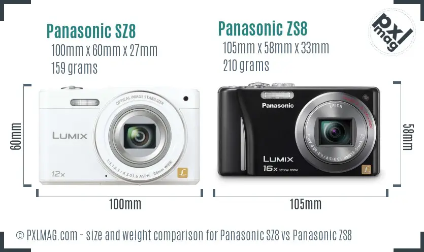 Panasonic SZ8 vs Panasonic ZS8 size comparison