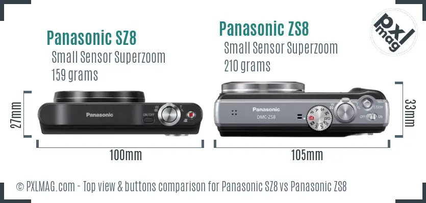 Panasonic SZ8 vs Panasonic ZS8 top view buttons comparison