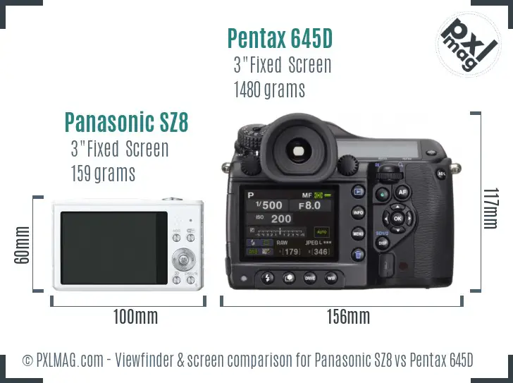 Panasonic SZ8 vs Pentax 645D Screen and Viewfinder comparison