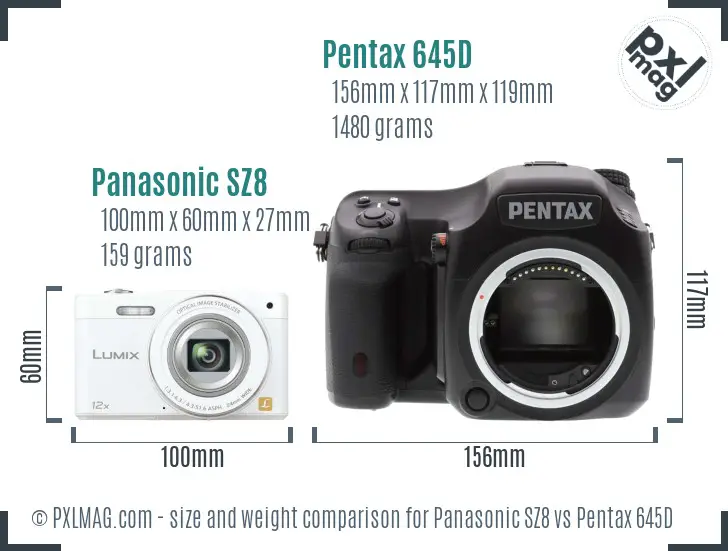 Panasonic SZ8 vs Pentax 645D size comparison