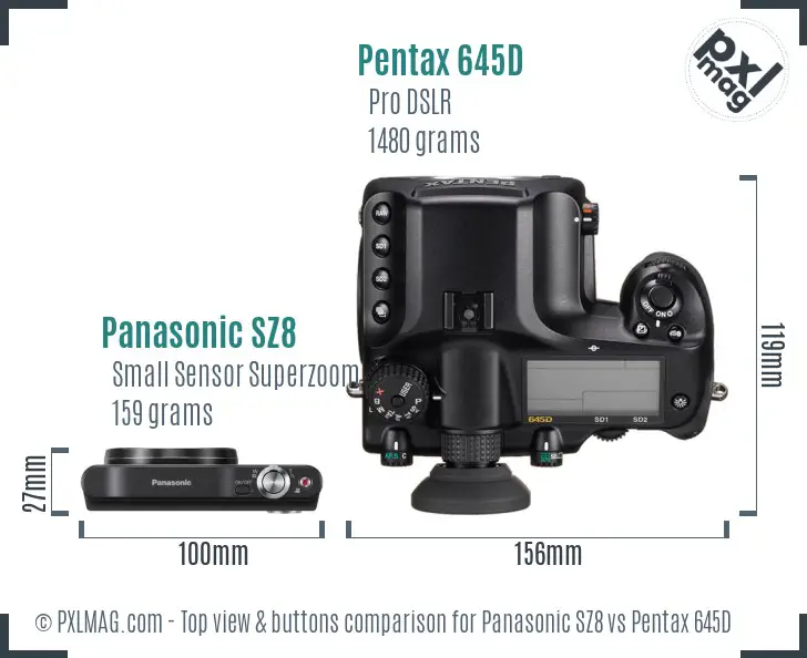 Panasonic SZ8 vs Pentax 645D top view buttons comparison
