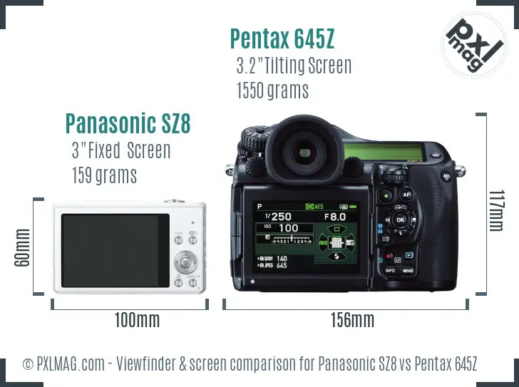 Panasonic SZ8 vs Pentax 645Z Screen and Viewfinder comparison