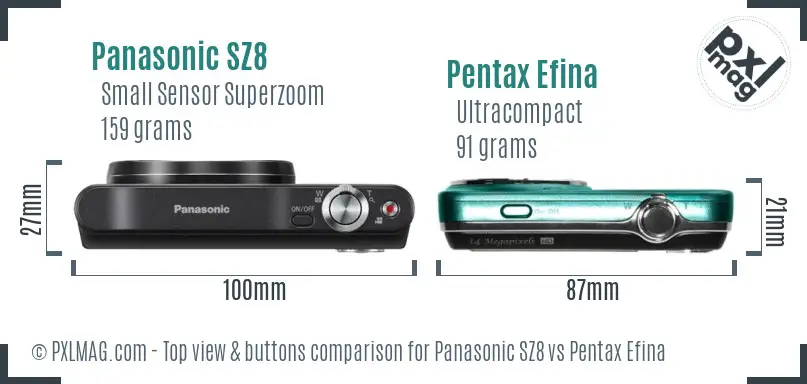 Panasonic SZ8 vs Pentax Efina top view buttons comparison