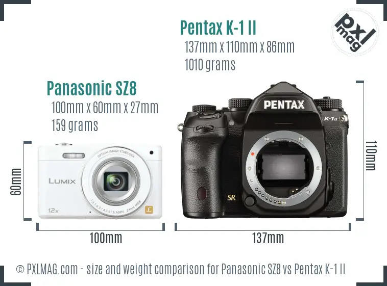 Panasonic SZ8 vs Pentax K-1 II size comparison
