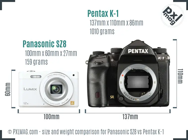 Panasonic SZ8 vs Pentax K-1 size comparison