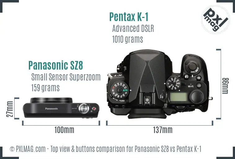 Panasonic SZ8 vs Pentax K-1 top view buttons comparison