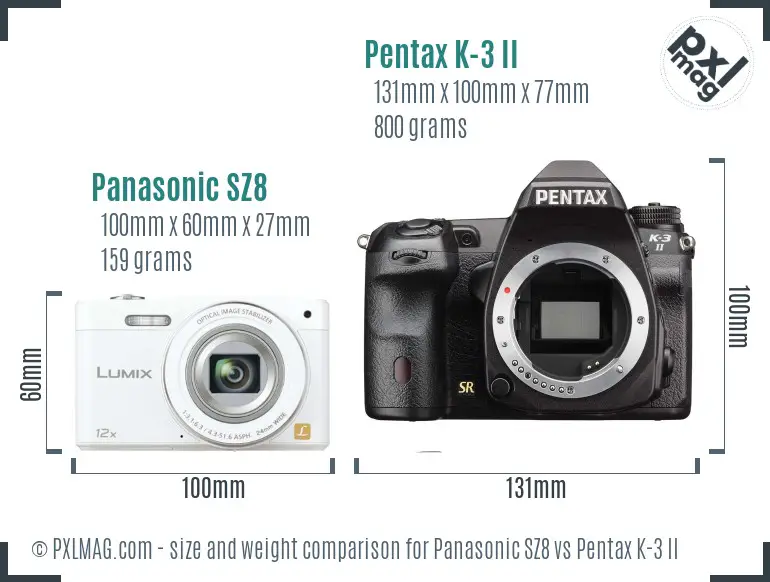 Panasonic SZ8 vs Pentax K-3 II size comparison
