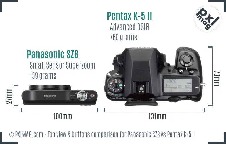 Panasonic SZ8 vs Pentax K-5 II top view buttons comparison
