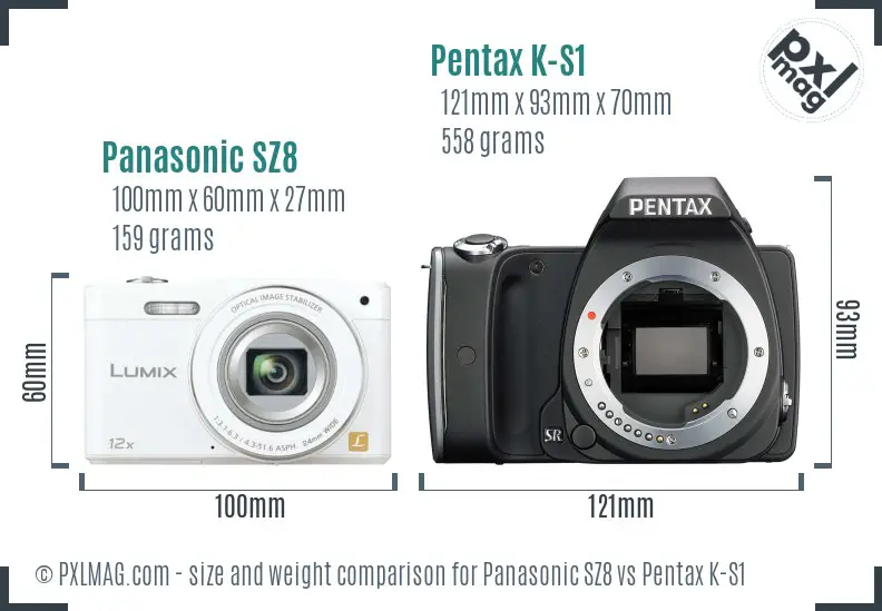 Panasonic SZ8 vs Pentax K-S1 size comparison