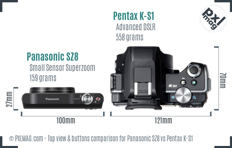 Panasonic SZ8 vs Pentax K-S1 top view buttons comparison