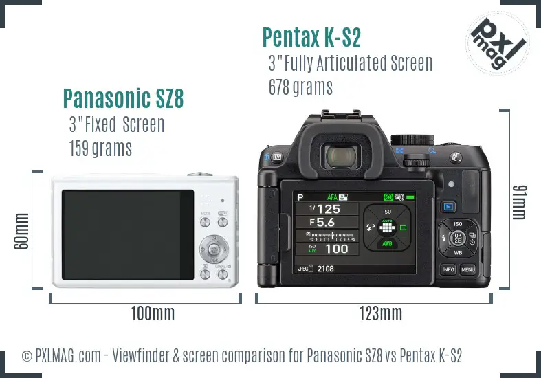 Panasonic SZ8 vs Pentax K-S2 Screen and Viewfinder comparison