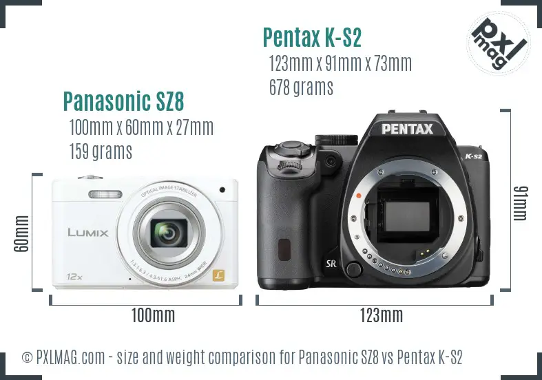 Panasonic SZ8 vs Pentax K-S2 size comparison