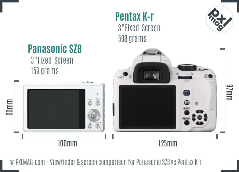Panasonic SZ8 vs Pentax K-r Screen and Viewfinder comparison