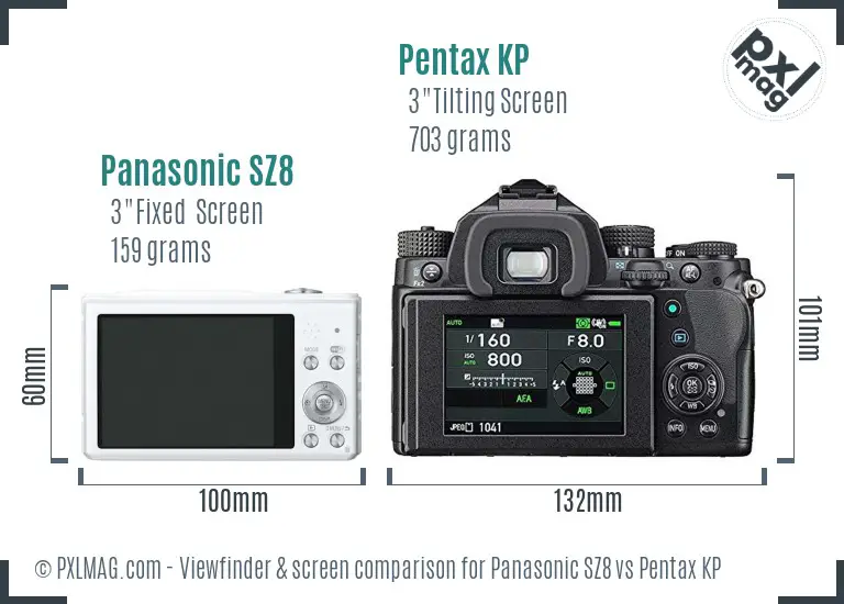 Panasonic SZ8 vs Pentax KP Screen and Viewfinder comparison