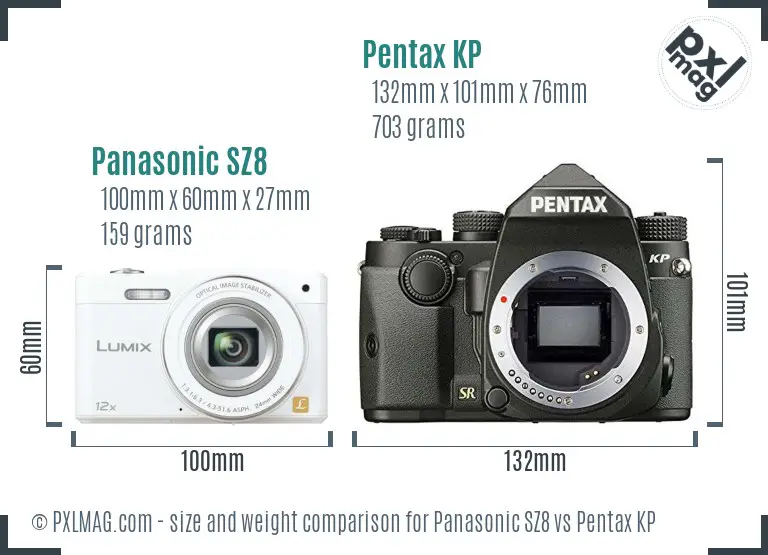 Panasonic SZ8 vs Pentax KP size comparison