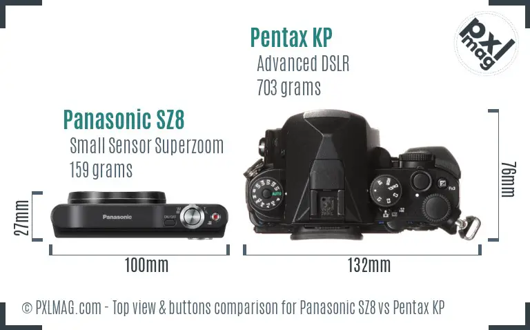 Panasonic SZ8 vs Pentax KP top view buttons comparison