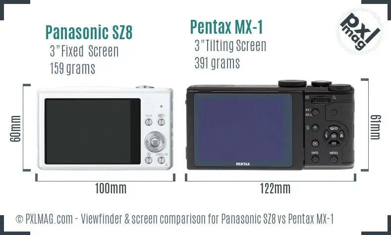 Panasonic SZ8 vs Pentax MX-1 Screen and Viewfinder comparison