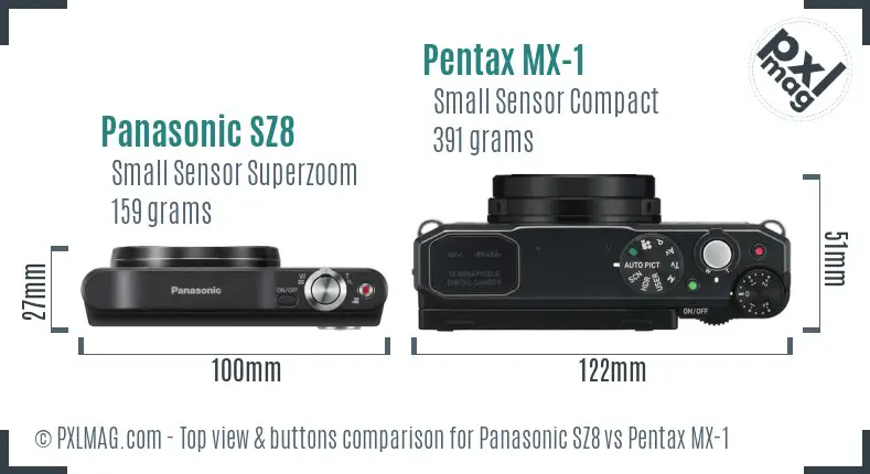 Panasonic SZ8 vs Pentax MX-1 top view buttons comparison
