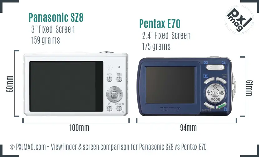 Panasonic SZ8 vs Pentax E70 Screen and Viewfinder comparison