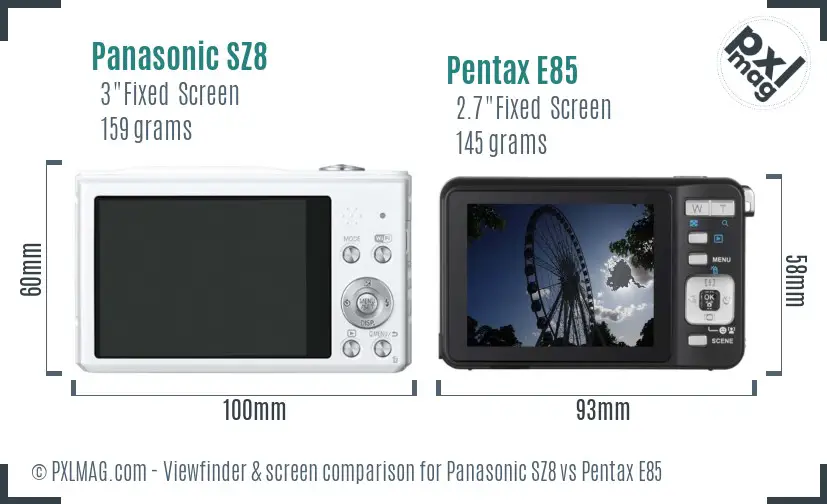 Panasonic SZ8 vs Pentax E85 Screen and Viewfinder comparison