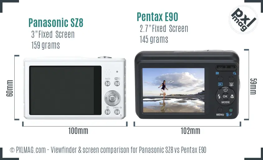Panasonic SZ8 vs Pentax E90 Screen and Viewfinder comparison