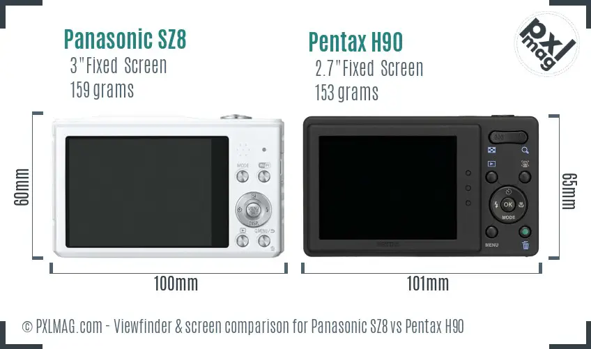 Panasonic SZ8 vs Pentax H90 Screen and Viewfinder comparison