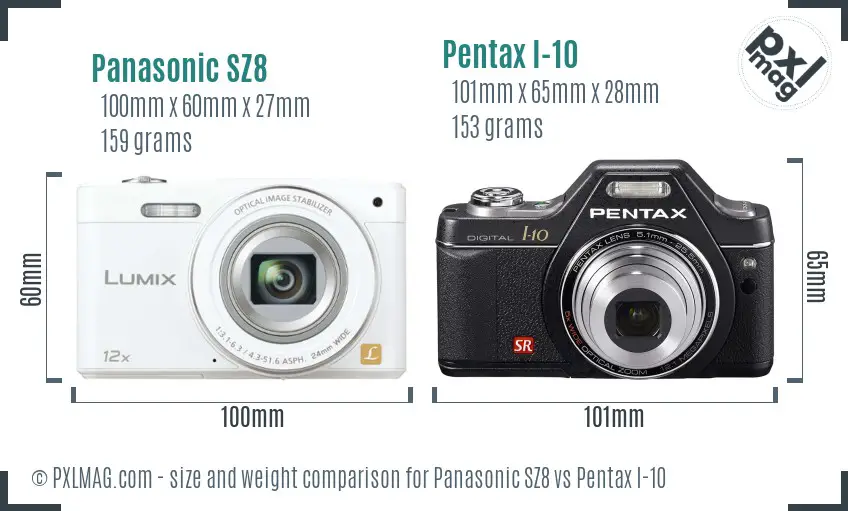 Panasonic SZ8 vs Pentax I-10 size comparison
