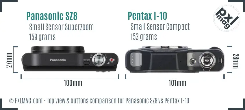 Panasonic SZ8 vs Pentax I-10 top view buttons comparison