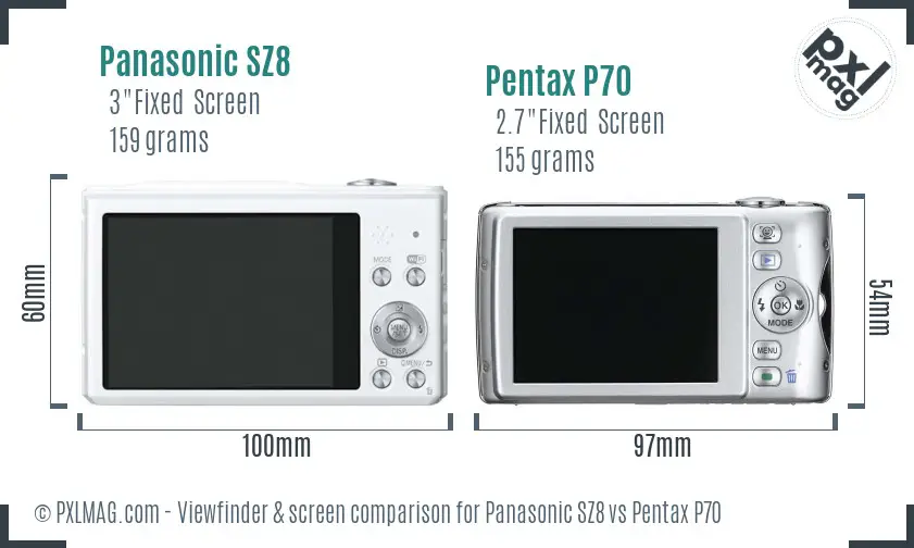 Panasonic SZ8 vs Pentax P70 Screen and Viewfinder comparison