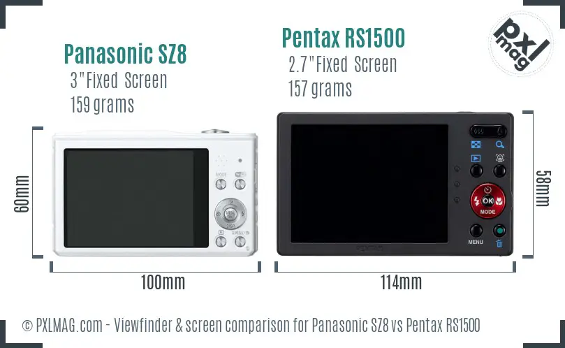 Panasonic SZ8 vs Pentax RS1500 Screen and Viewfinder comparison